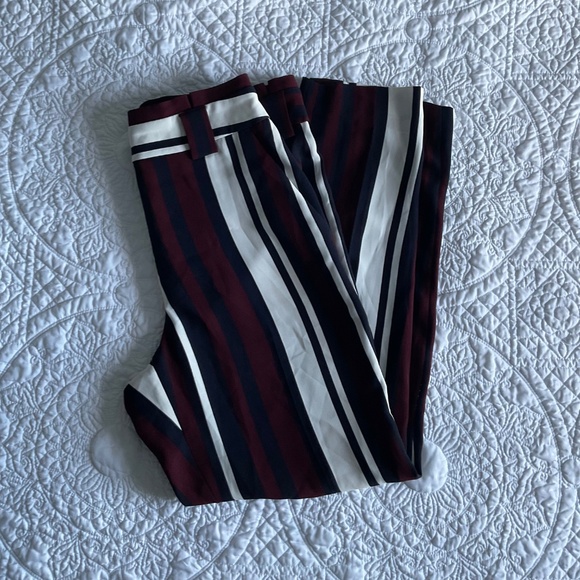 EXPRESS Women's MAROON/NAVY/White Striped High Rise Wide Leg Pants Trousers - Picture 5 of 12